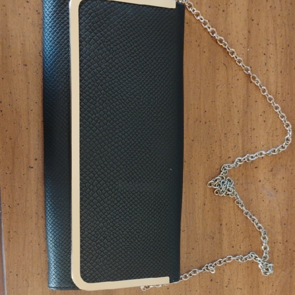 Elegant Black Aldo Clutch with Gold Accents